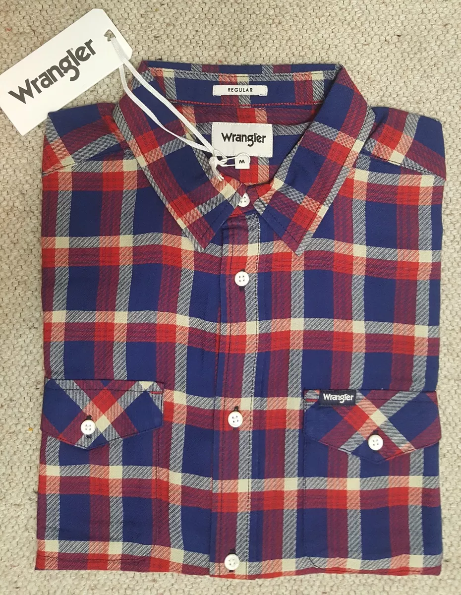WRANGLER jeans camicia Scacchi Western Quadri Rosso BluTg.M eBay
