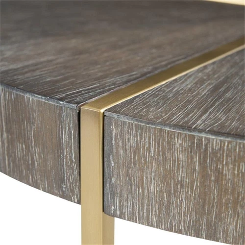Uttermost Taja Round Stainless Steel and Wood Accent Table in Brushed Brass - Picture 4 of 6