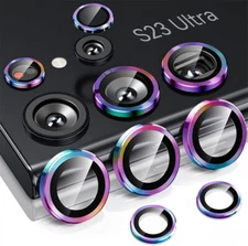 9H Tempered Glass Camera Lens Protector Metal Ring For Samsung Galaxy S23 Ultra