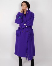 Vintage Gallery Purple Pure Fringe Details Wool Coat Size S