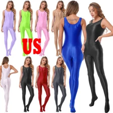 Women's Shiny Glossy Full Body Jumpsuit One Piece Bodysuit Yoga Costume
