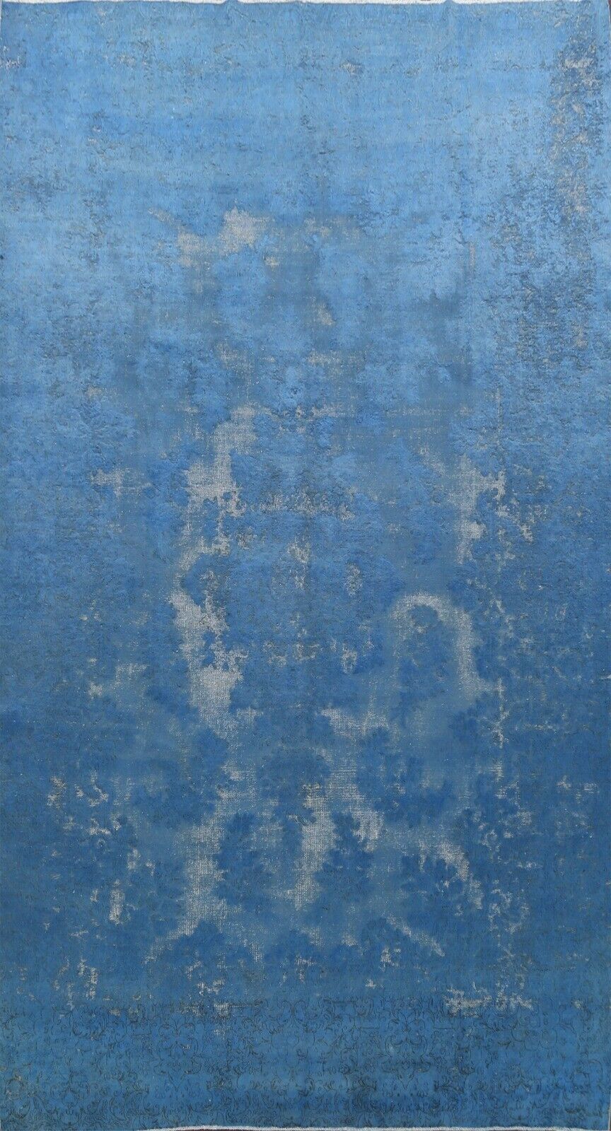Vintage Distressed Hand-Knotted Overdyed Blue Area Rug Wool Oriental Carpet 9x14