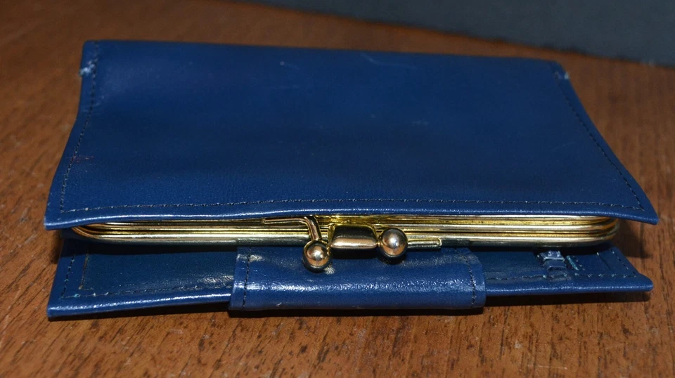 Винтажный BUXTON Continental застежки бумажник #28 темно-синий кожаный - Изображение 4 из 4