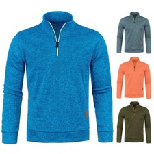 Men's Long Sleeve Jumper Pullover Blouse Sweater Zip Casual High Neck Fashion