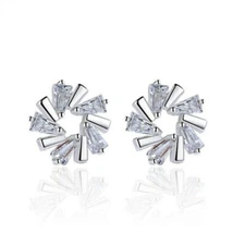Cute Silver Plated Stud Earring Women Cubic Zircon Wedding Jewelry Simulated