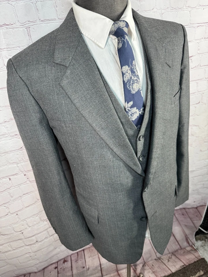 ETIENNE CARON Mens Gray Wool PINSTRIPE 2 Piece VEST Combo PAIR 42R Jacket - Image 3 of 4