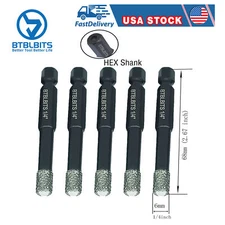 5pcs Dry Diamond Core Drill Tip Bits 1/4" for Glass Ceramic Granite Marble Tile