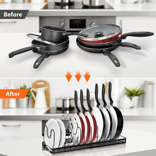 Expandable Pot & Pan Organizers Rack, 10+ Pans & Pots Lid Organizer Rack Holder - 第 5/7 張圖片