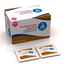 Dynarex Povidone Iodine PVP Prep Pad, 10% Individual Packet Medium, Case of 1000