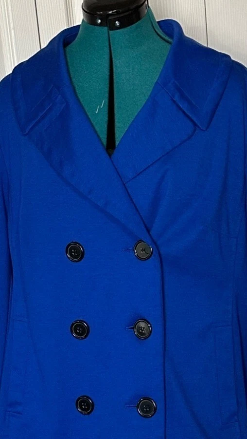 Chaqueta azul de doble botonadura Bug de moda para mujer con bolsillos laterales talla grande 1X Foto 3 de 4