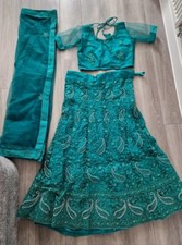 Beautiful green teal & silver Indian lengha suit party wear - size 12-16