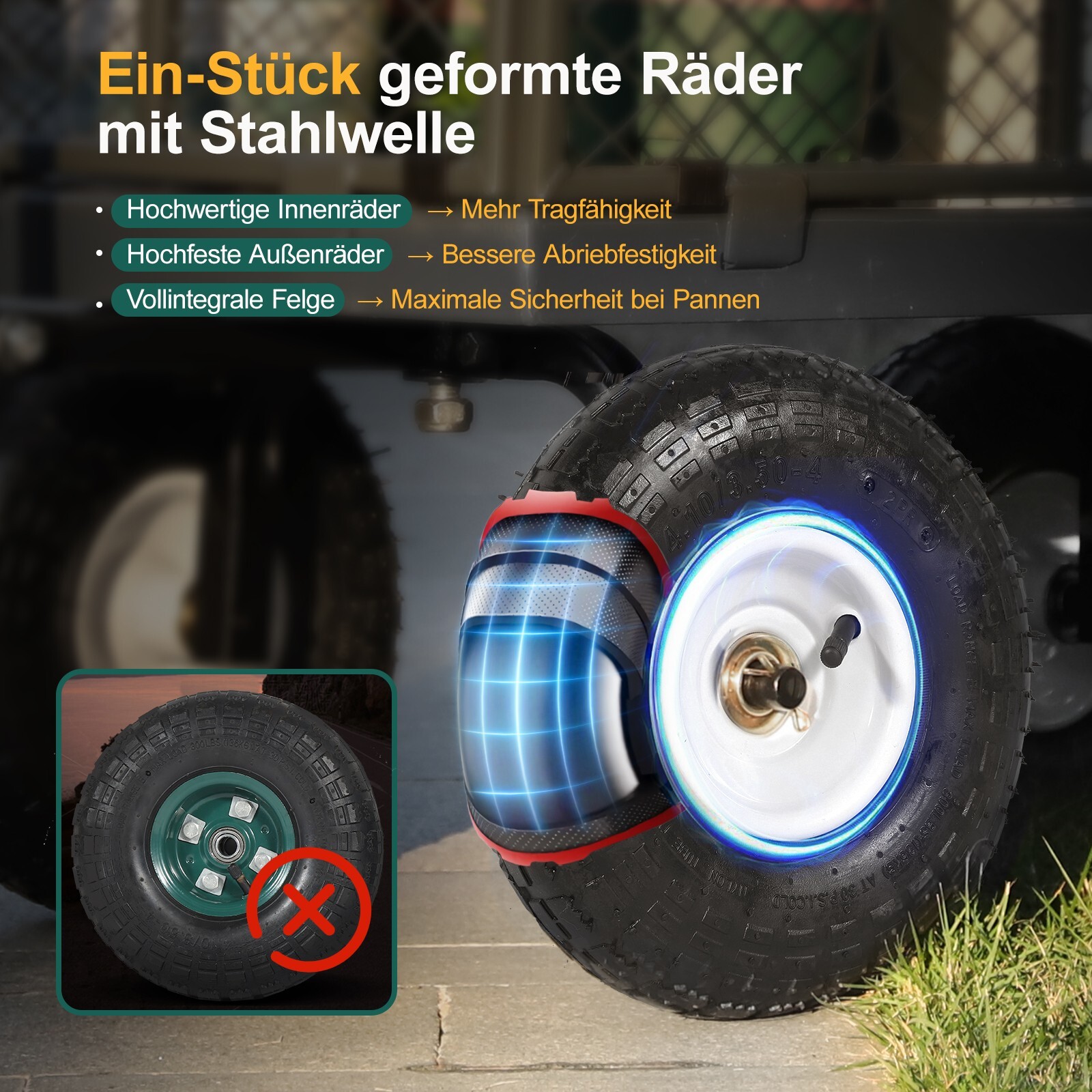Bollerwagen Handwagen Transportwagen 300 kg Gartenwagen mit Vollgummi-Luftreifen