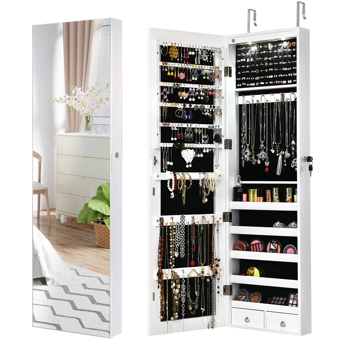 Wall mounted Jewelry Storage Cabinet Door Hanging Jewelry Armoire