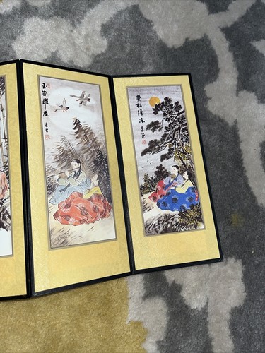 8 Panel Mini Folding Screen Tabletop Paper Chinese Art Asian Home Decor Handmade - Picture 5 of 10