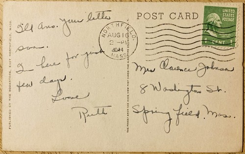 EAST NORTHFIELD, MASS. C.1944 PC.(A3)~VIEW OF THE CHATEAU MANSION - Picture 2 of 2