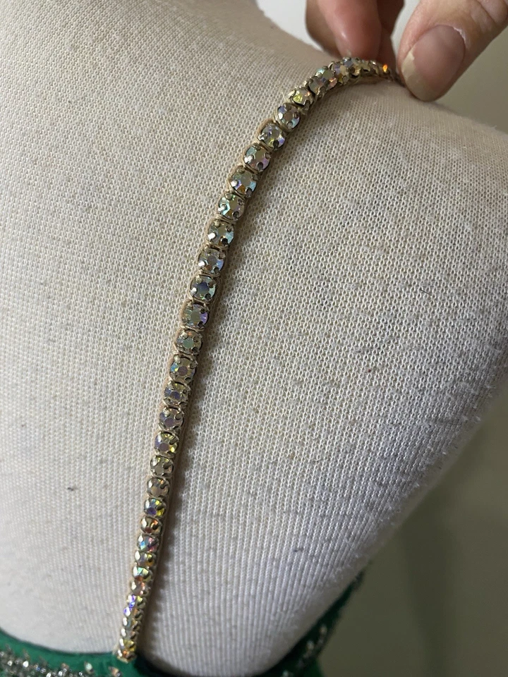 Vestido Mike Benet Años 60 Verde Esmeralda Gasa Cuentas Estrás De Colección XS EVC Foto 4 de 4