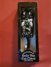 NOS Vintage 12" Kelly the Cat Clock Pendulum Eyes & Tail Move Cat Time Co 1990s