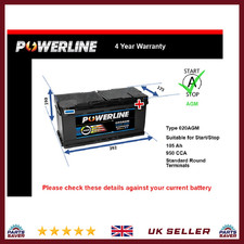 AGM Car Battery fits BMW 320 320D 330 530E X5 M50d X3 M40i X6 1999 on Stop Start