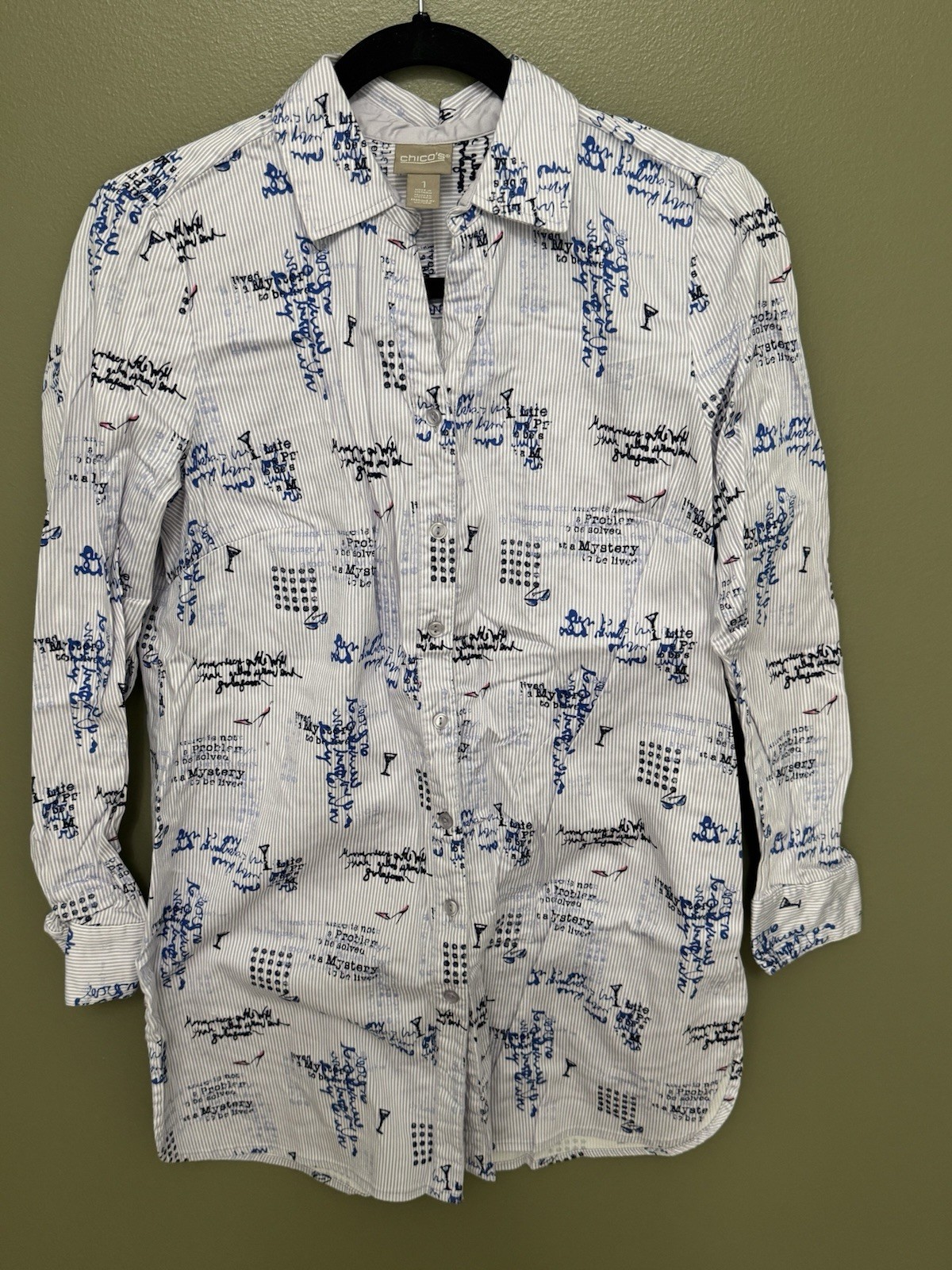 Chicos Button Down with Pattern Size 1 Women's Lo… - image 1