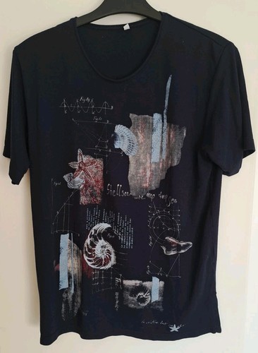 Damenshirt, Gr. M, Kurzarm, dkl.-blau mit Seesternen und Muscheln
