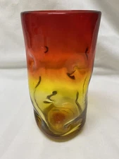 Vintage Blenko Etched Signed Dimpled Tumbler