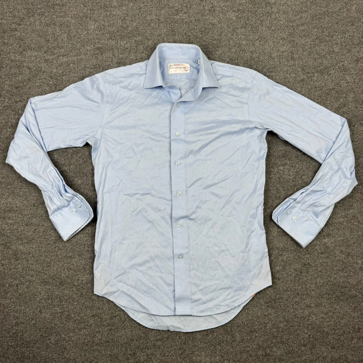 slim fit dress slacks Alexander in Light Blue Check Shirt 16.5 32/33