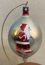 Vtg Fantasia 4 Teardrop Poland Hand Painted Santa Glass Ornament Silver/Red E-1