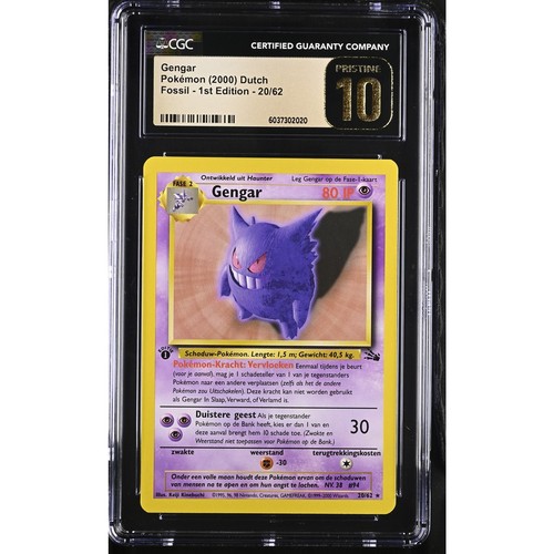 CGC 10 PRISTINE Gengar 1st Edition 20/62 Pokémon 2000 Dutch Fossil (PSA/BGS)