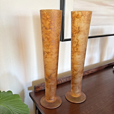 Pair Art Glass Vases, Gold/ Amber Marbled  Swirl, Color in glass 18.5”H, MCM