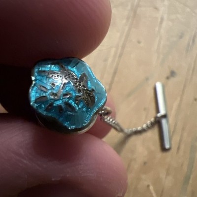 STERLING SILVER TURQUOISE GEMSTONE TIE TACK SEE PICS