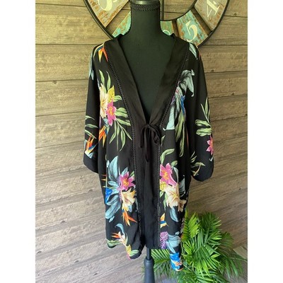 Kona Sol Tropical Print Floral Kimono Boho Beachwear L/XL