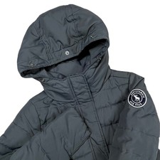 Abercrombie Kids Black Hooded Puffer Jacket Size S Moose Logo Patch Quilted Coat