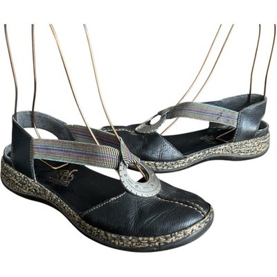 Rieker Daisy Medallion Rainbow Strap Leather Shoes Sandals Size 36 EU 6 US