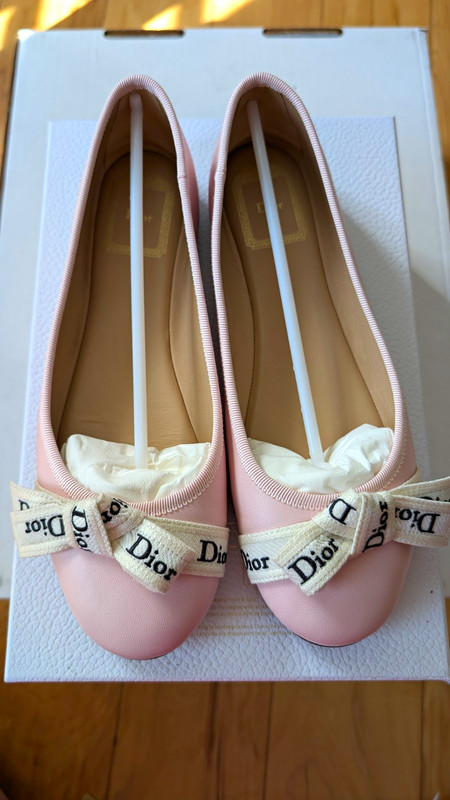 Dior J'Adior Soupir Pink Lambskin Leather Ballet Flats  Bow EU 38 US 8