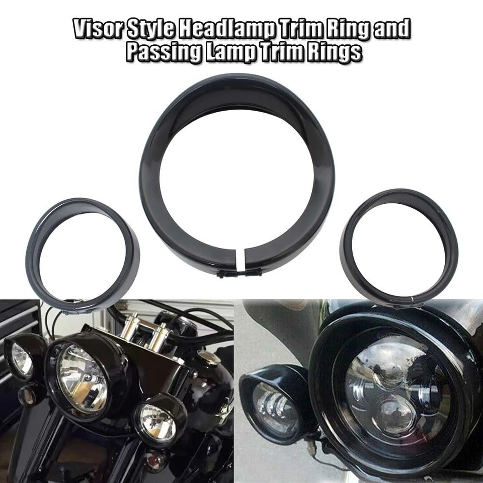 7" Headlight 4.5" Passing Fog Lamp Trim Ring Bezel Visor Cover Fit For Road King — 第 2/4 张图片