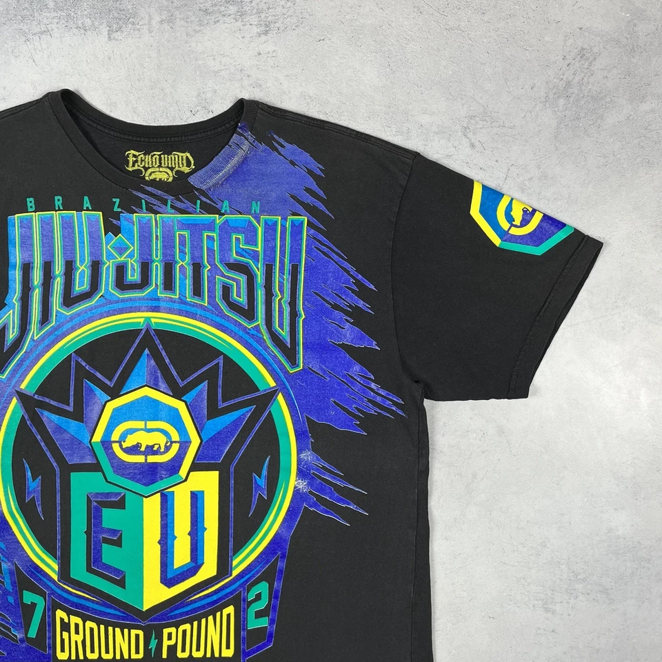 Hombres Ecko Unltd Brazilian Jiu Jitsu MMA Y2K Crazy Faded T Shirt Negro Tall... - Imagen 3 de 4