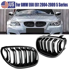 Front Kidney Gloss Black Grille Dual Slats Grill For 2003~2010 BMW E60 E61 M5 US
