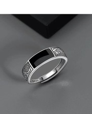 925 Sterling Silver Men's Ring High Quality Luxury black Gem For Men Wedding : 