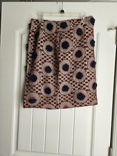Falda de ganchillo Tory Burch "Thomad" Runway en marrón figura y azul normandía, talla 8