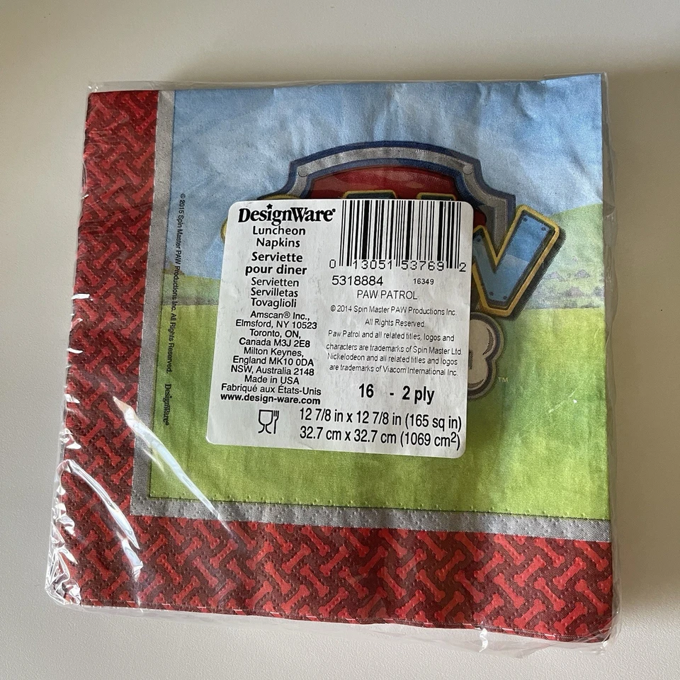 PAW PATROL Papel Almoço 16 2 Dobras Guardanapos Marshall Chase Skye Design Ware EUA - Imagem 2 de 2