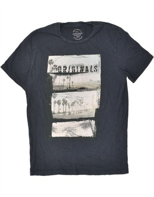 JACK & JONES Mens Slim Fit Graphic T-Shirt Top Medium Navy Blue Cotton BD59