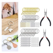 221 Pieces Split Key Rings with Chain Set Connector Jump Rings Screw Eye Pins