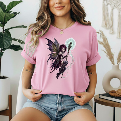 Dark Fairy with Staff Tee | Gothic Fairy Illustration, Magic Fantasy Shirt