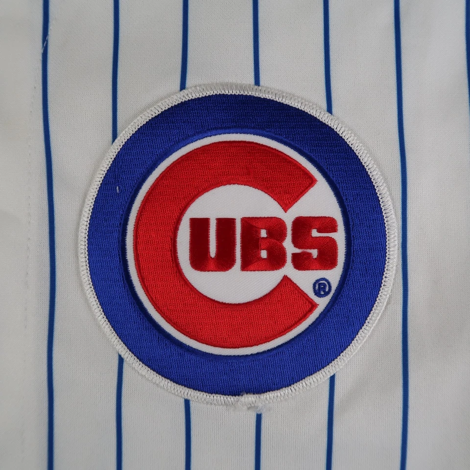 Vtg 90s Chicago Cubs Jersey Majestic MLB Baseball XL Youth Striped Blank Button - Image 3 of 4