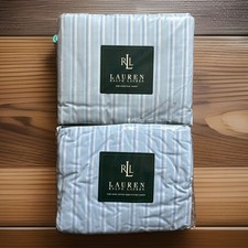 Vintage Lauren Ralph Lauren Jitney Stripe Blue Extra Deep Sheet/Flat Sheet King