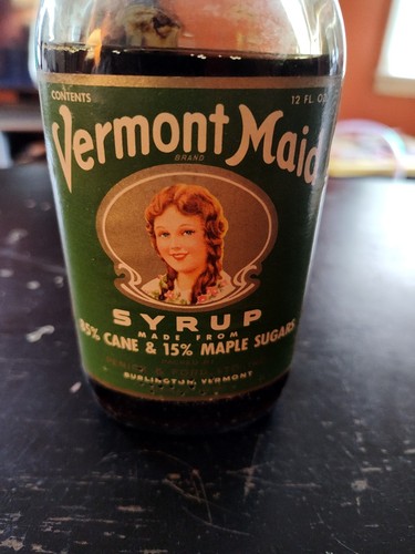 Vintage 1948 Ahornsirup 12 Unzen Vermont Maid ungeöffnete Flasche voll - Bild 7 von 14