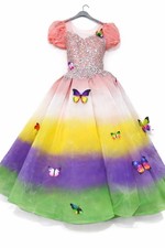 Girls Rainbow Butterfly Princess Dress | Party Birthday Wedding Tulle Gown