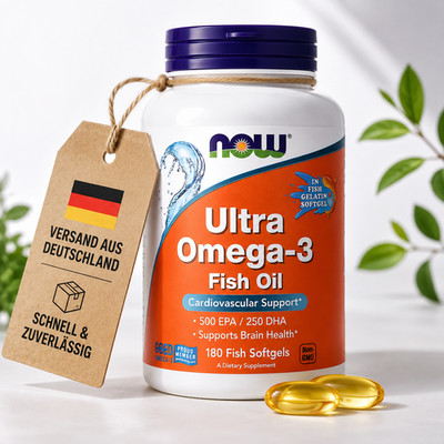 NOW Ultra Omega-3 500 EPA 250 DHA 180 Softgels Fischöl Fish Gelatin