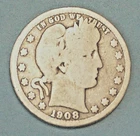 U.S.A ( 1 ) COIN  BARBER  QUARTER 1908 D  VERY GOOD   0.9000  SILVER