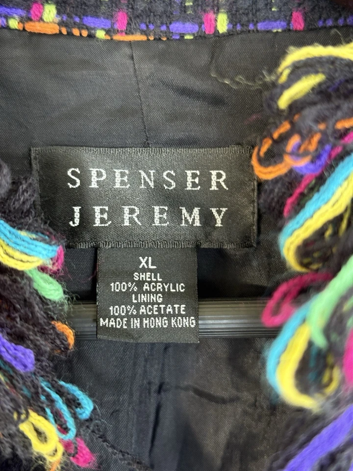 Vintage Spenser Jeremy Multicolor Fringe Trim Acrylic/Acetate Jacket Women’s XL - Image 2 of 4